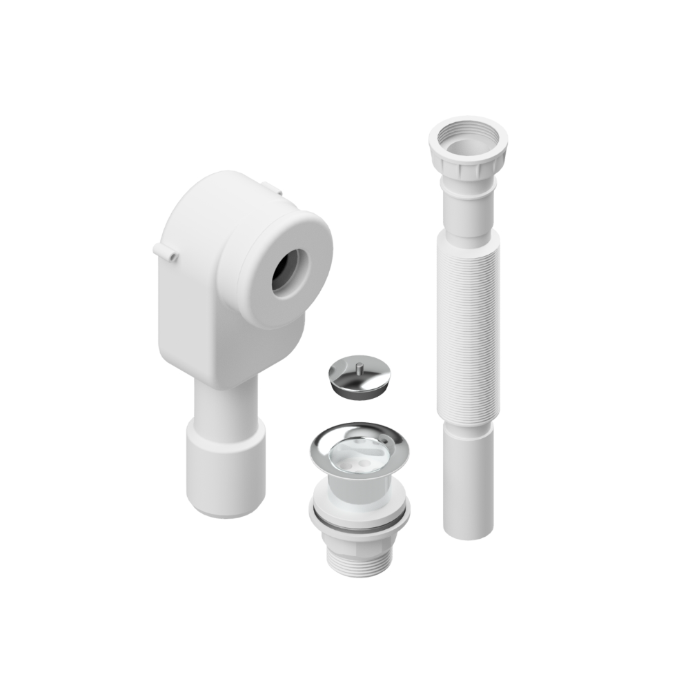 Kit di scarico per lavabo con piletta, sifone esterno e tubo corrugato in  plastica 1“1/4 - Idral