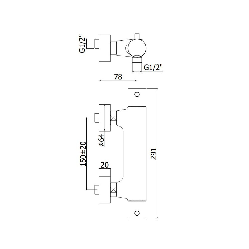 Miscelatore esterno termostatico per doccia con limitatore di portata  ECOSTOP Paffoni serie Light LIQ168ECR