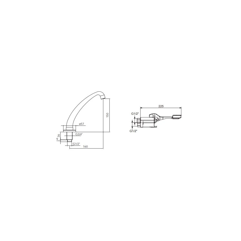 Kit di installazione completo con miscelatore a due pedali e bocca di  erogazione Idral KFL66/25